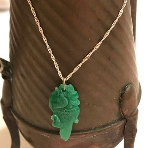Genuine Carved Jade Fish w/ 925 Silver Chain